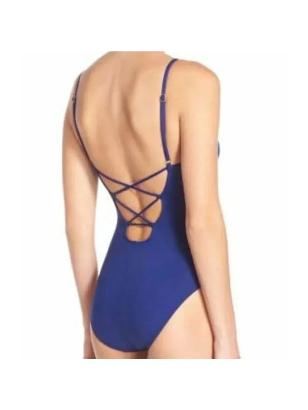 🆕LA BLANCA Island Goddess Lace Up One Piece Swimsuit Blue 4